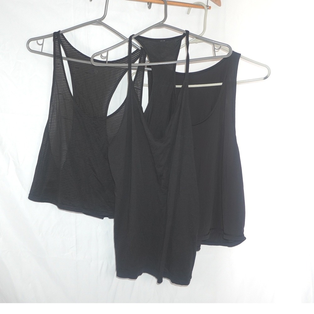 Lululemon Black Tank Top Bundle Set of 3 Mesh Striped Racerback M Athletic Women